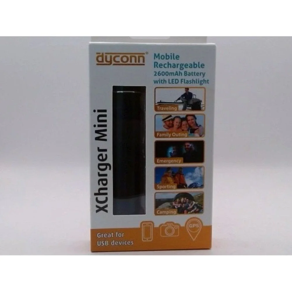 Dyconn- XCharger Mini. Power Bank Charger with Built-In LED HD Flashlight, Black